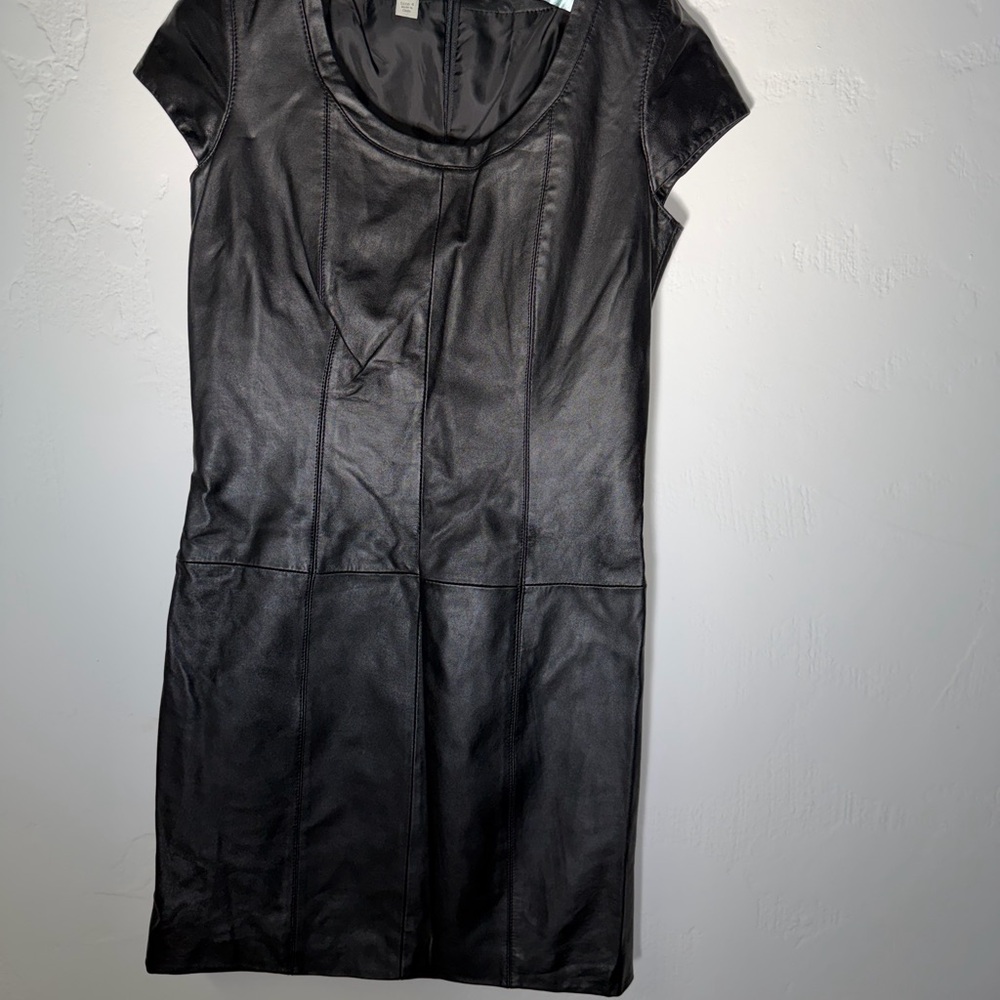 Boston Proper Black Leather Like  Mini Dress - Picture 2 of 15